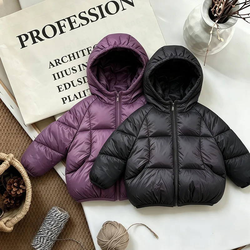 Herbst Winter Baby Jungen Mädchen Leichte Jacke Einfarbig Dick Warm Kapuzenjacke mit Reißverschluss Oberbekleidung für 1-6 Jahre Kinder Baumwolle Daunenjacke – Detail 13