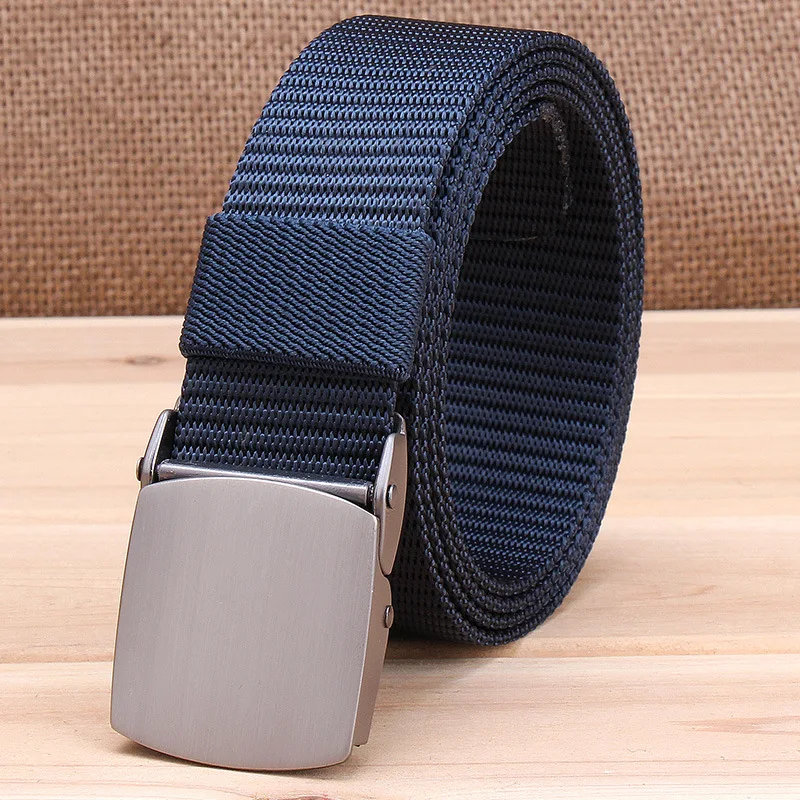 Sports outdoor canvas belt, men's automatic buckle, youth student nylon smooth buckle, casual pants belt