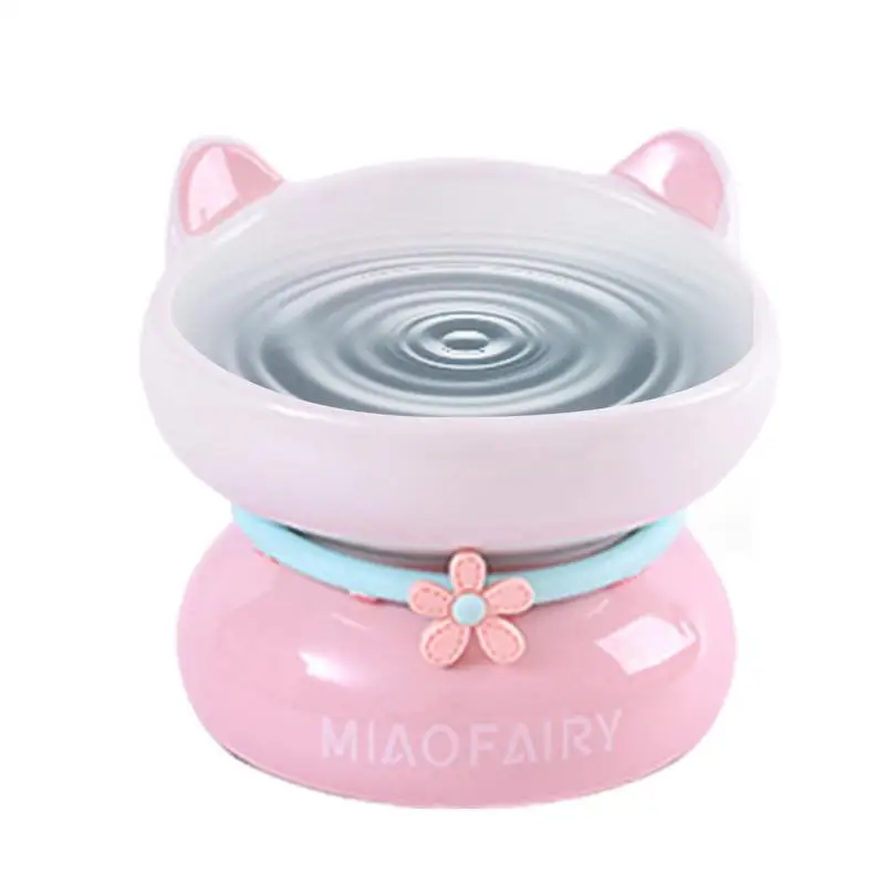 

Ceramic Cat Bowl Anti Vomiting 15 Degree Tilted Cat Dish Cute Slanted Mouth Raised Cat Bowls Stable For Food And Water