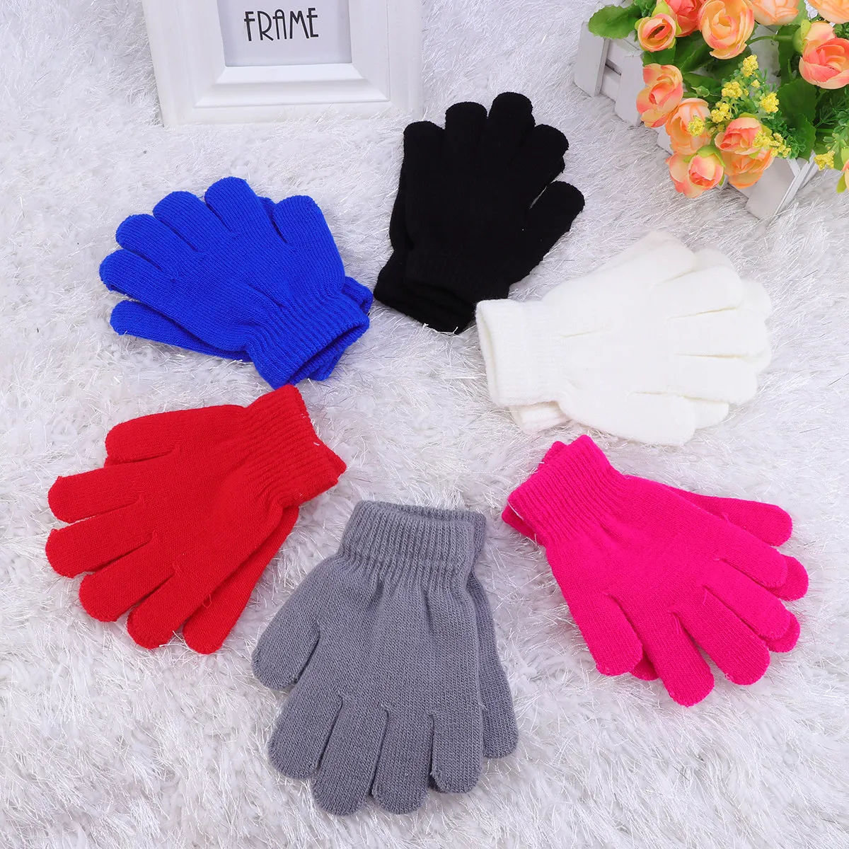 

Warm Kids Gloves 4-12 Y Five Finger Knitted Children's Winter Handwear Lightweight Soft for Cold Weather Exploration