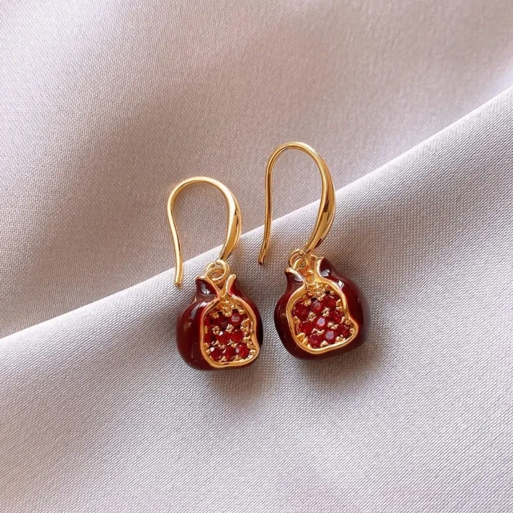 Gift Red Pomegranate Pendant Necklace Sweet Cute Fruit Earrings Delicate Minimalist Clavicle Choker Women