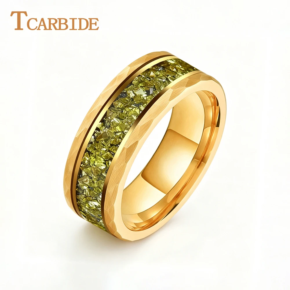 tcarbide-8mm-美しい手作りペリドット象嵌結婚指輪男性女性タングステンハンマーリングコンフォートフィット