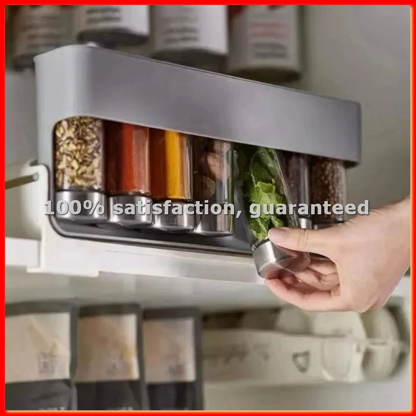 Wall Mounted Spice Rack Non Perforated Adjustable Seasoning Boxes Barbecue Material Combination Set Storage Case-A63M