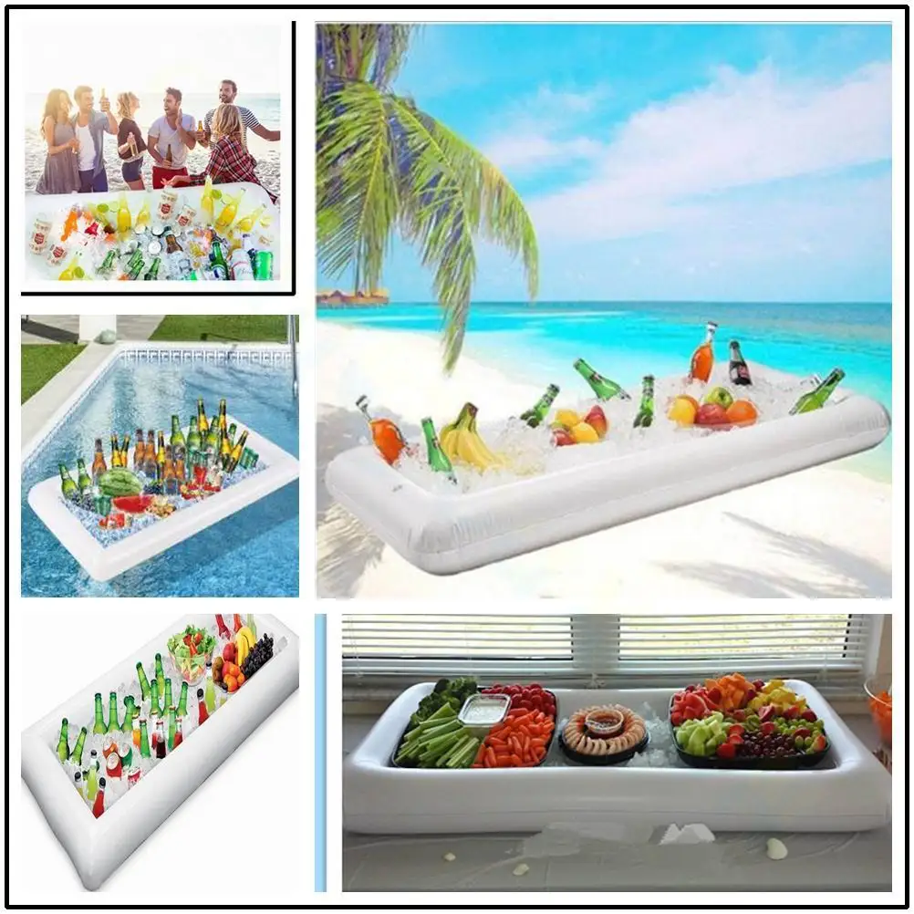 Summer Pool Inflatable Ice Bar Tray Beach Barbecue Picnic Party Salad Plate Pool Float Water Cup Food Drink Floating Row Holder