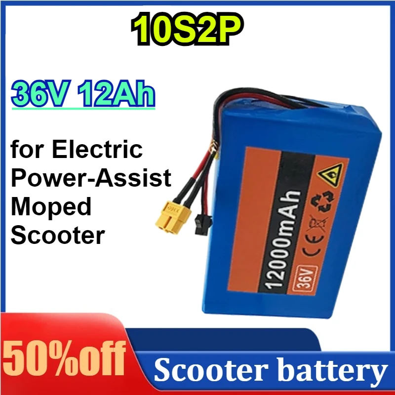 

10S2P 36V 12Ah 18650 Lithium-ion Battery Pack with Built-in BMS Protection for Electric Power-Assist Moped Scooter