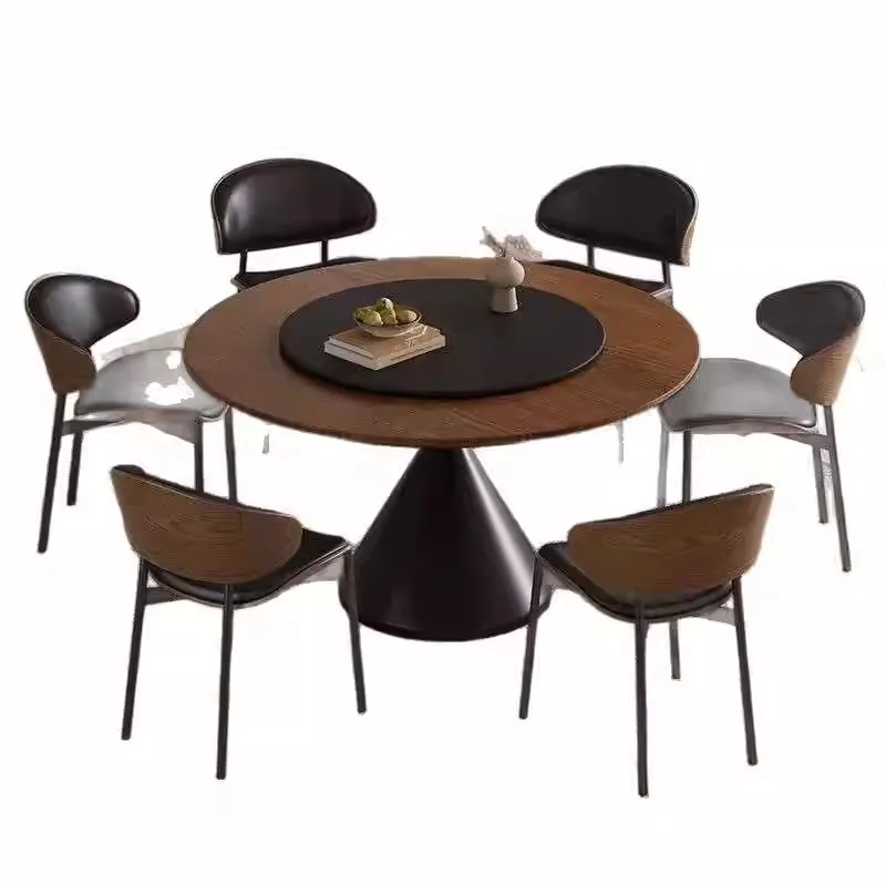 

#High-End Modern Round Stone Slab Dining Table for Home Retro Small Apartment Hotel and Villa Turntable Dinner Table