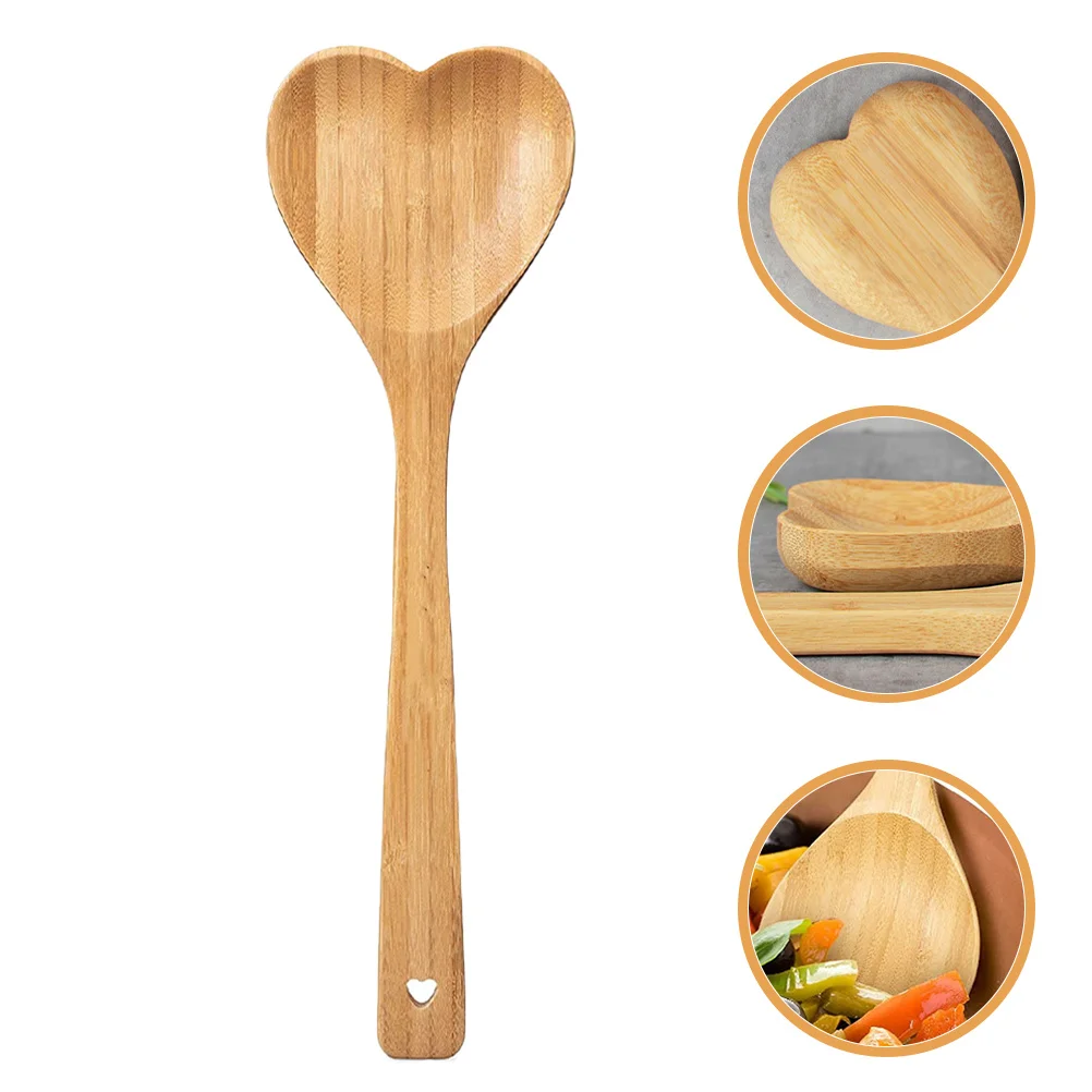 

Heart Bamboo Spoon Polished Long Handle Multipurpose Mixing Stirring Spoon for Honey Jam Milk Tea Household Kitchen Accessory