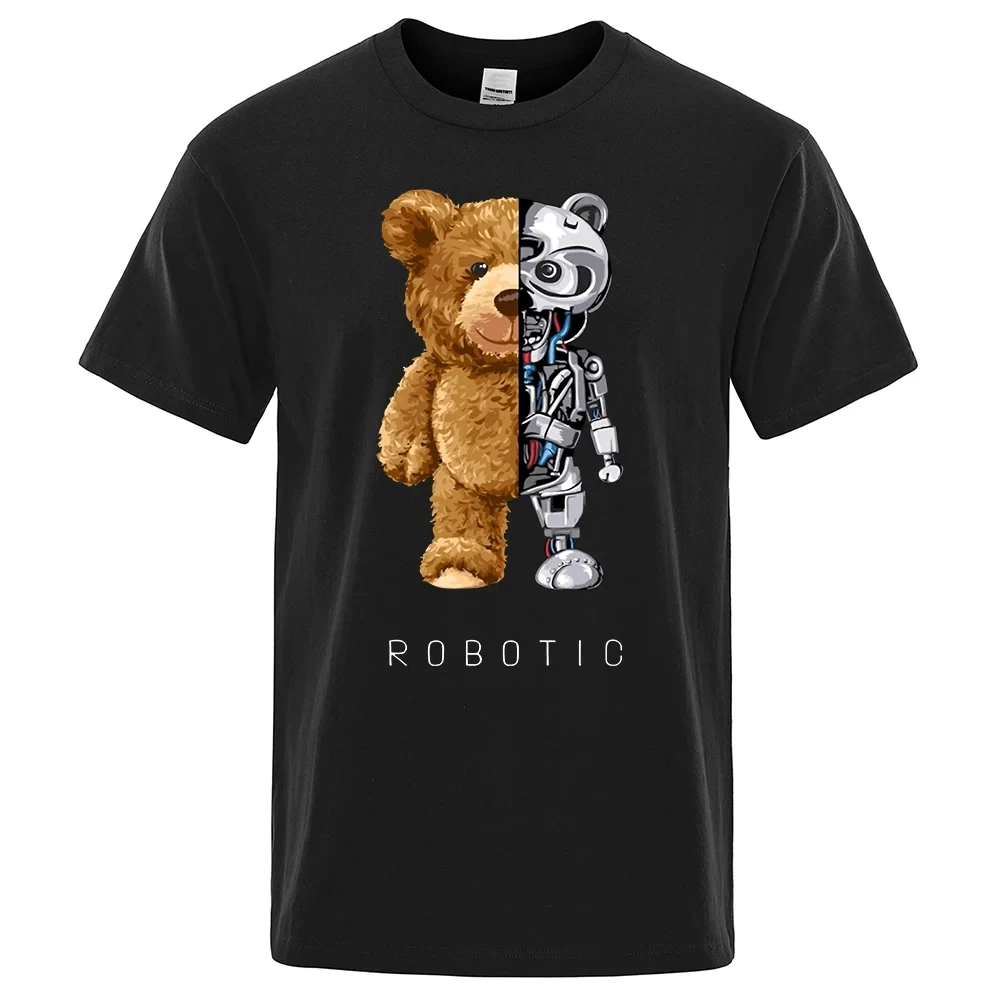 

2025 Funny Ted Bear Robot Tshirt Summer Men Women Short Sleeve Fashion Casual Tops 100% Cotton Tees Oversized Streetwear