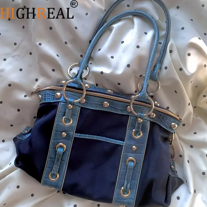 

Vintage High-end Large-capacity Handbag Shoulder Bag Sweet and Cool Babes Underarm Niche Casual Contrasting Color Bag