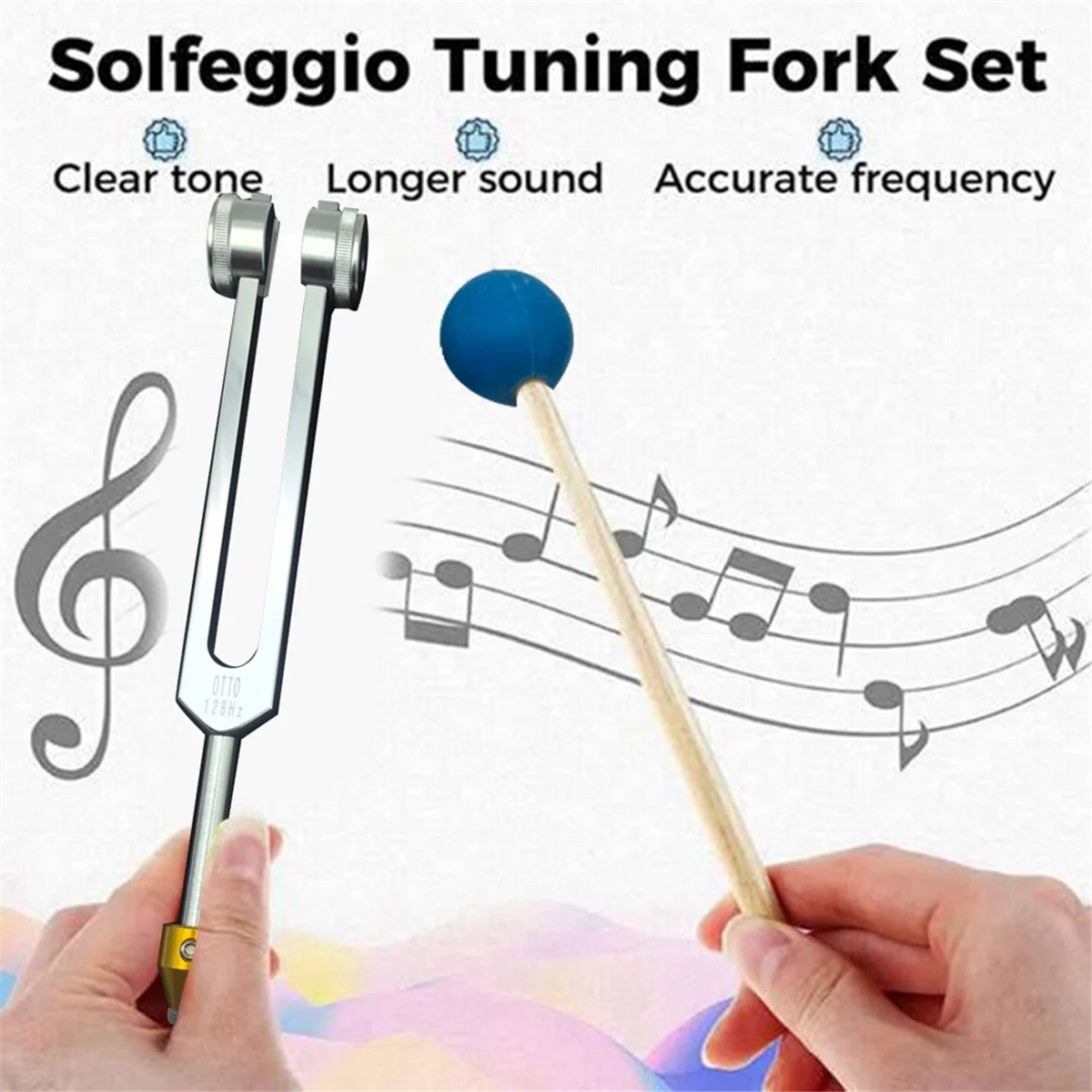 Tuning Fork Set,OTTO128HZ Tuning Forks with Base for Healing Chakra,Sound Therapy,Keep Body,Mind, Spirit Perfect Harmony