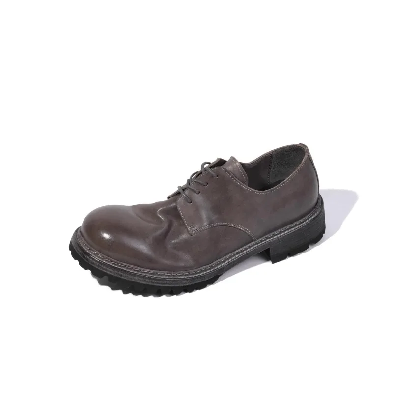 

British Style Round Toe Derby Shoes Men's Genuine Leather Business Office Thick Sole Commuting Work Dress Wedding Shoes Male