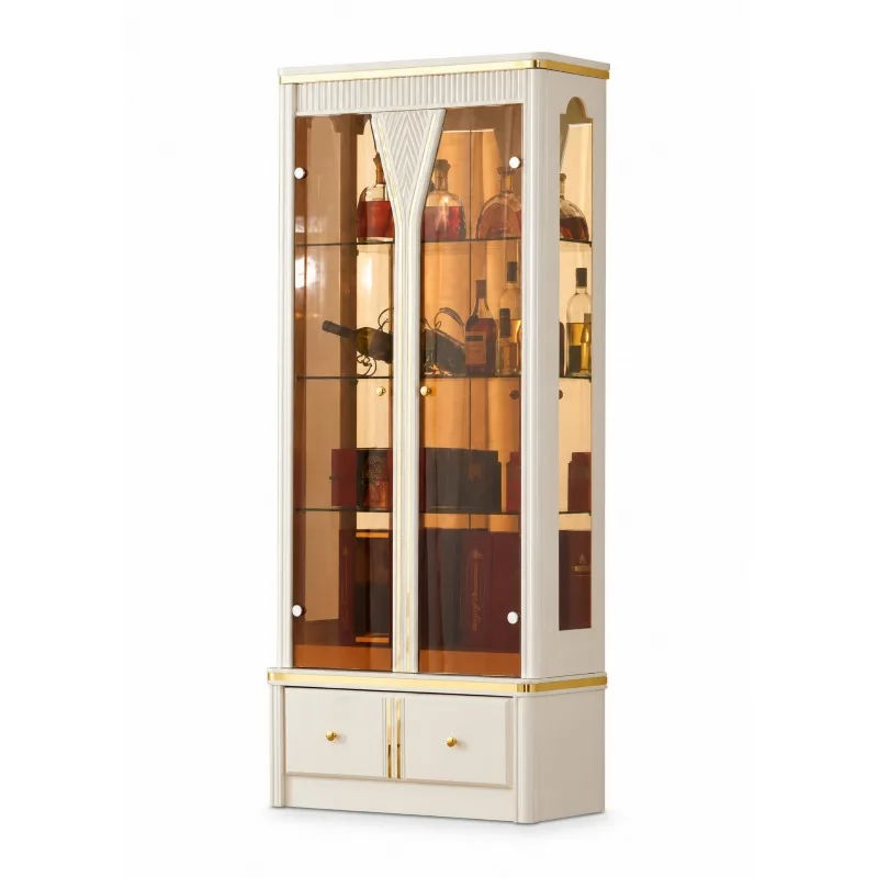 Modern simple tempered glass door wine cabinet, household living room wall cabinet