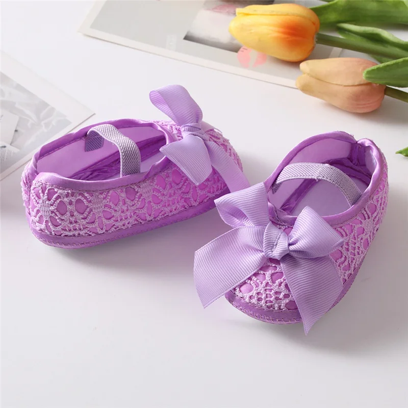 Cute Bowknot Baby Shoes for Spring Autumn First Walker Breathabled Anti-skidding Sandals 0-1 Years Old Solid Lace With Hairband