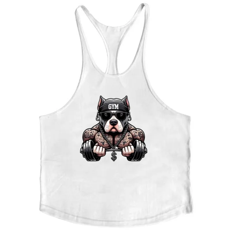 2025 - Men's Bulldog Barbell Graphic Fitness Vest - Fitness Building Sleeveless Top, Elastic Breathable Bodybuilding Sports Vest