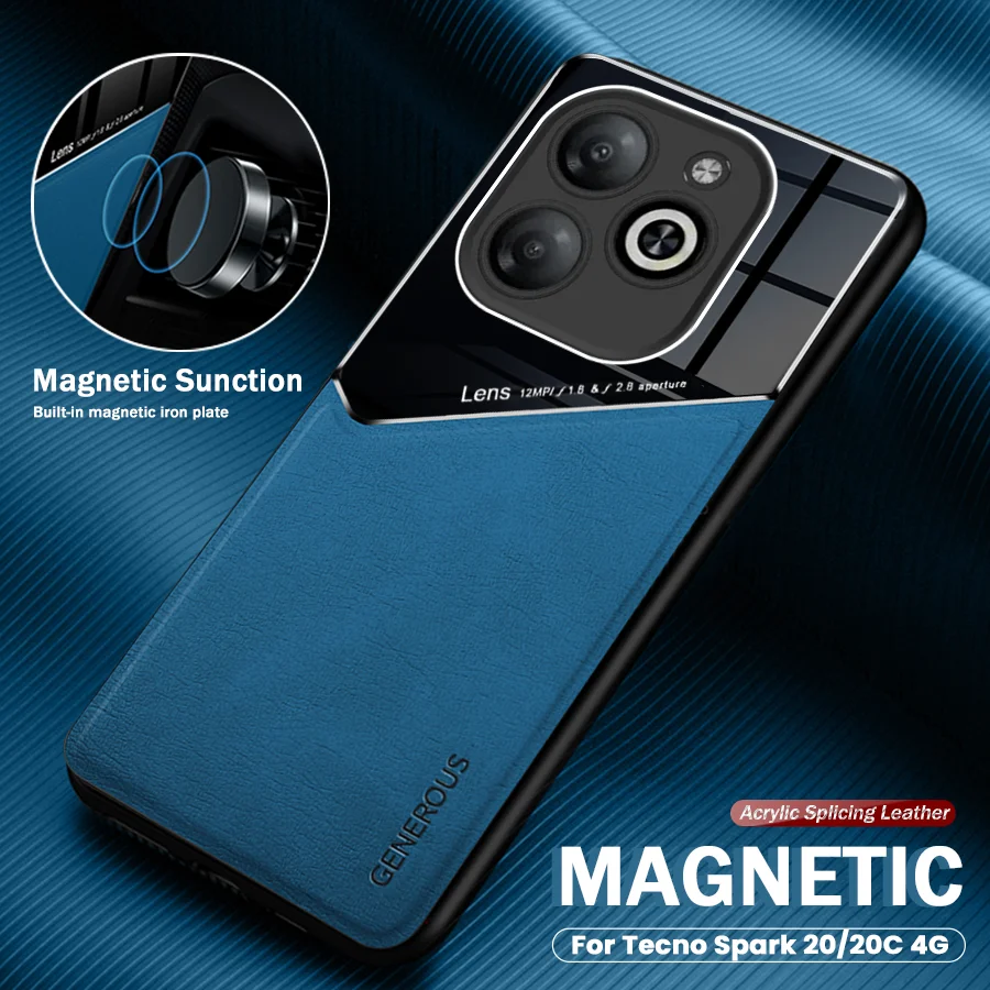 Leather Magnetic Back Cover For Tecno Spark 20 4G Case TPU Soft Bumper Shockproof Coque On Spark20 Spark20C Spark 20C 20 C C20