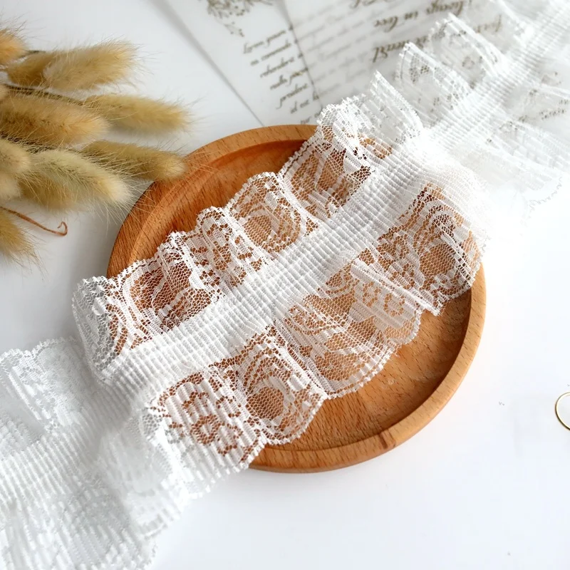 10CM Wide White Tulle Wed Fabirc Stretch Lace Needlework Fringe Ribbon Frills Collar Elastic Ruffle Trim For Sewing DIY Crafts