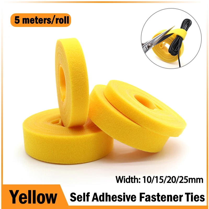 

5m/roll Yellow Cable Ties Reusable Loop Bundle Self Adhesive Nylon Strap Organizer Clip Wire Holder Management Fastening Tapes