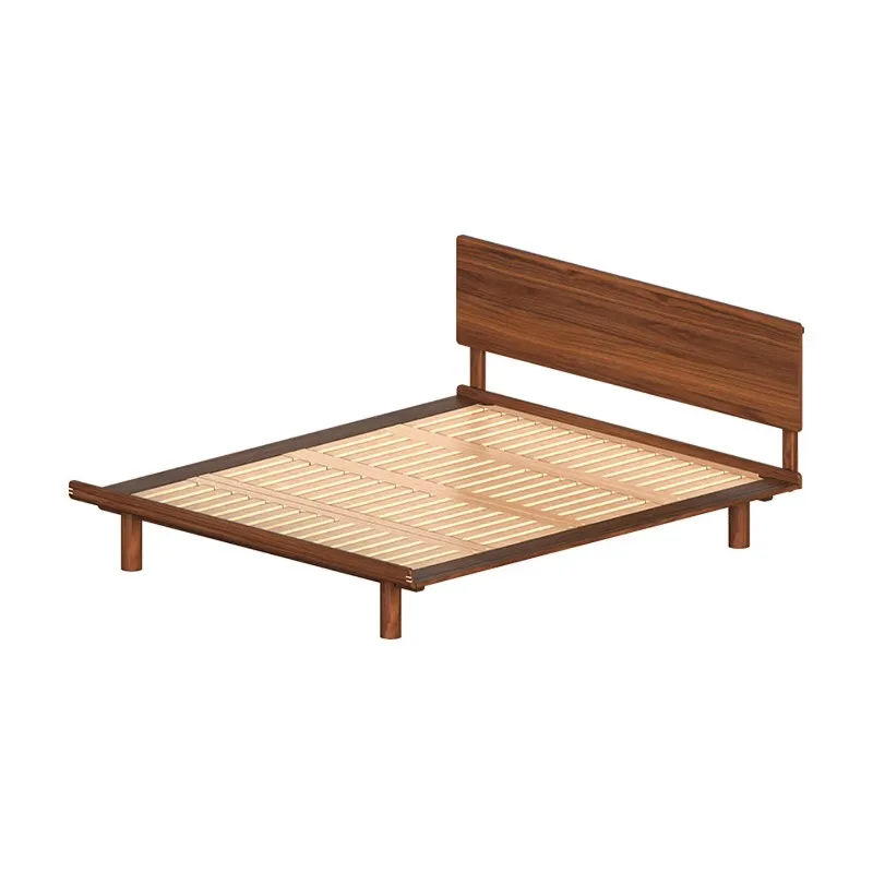 Solid wood bed North American black walnut double bedroom small apartment 1.8 meters retro flush bed