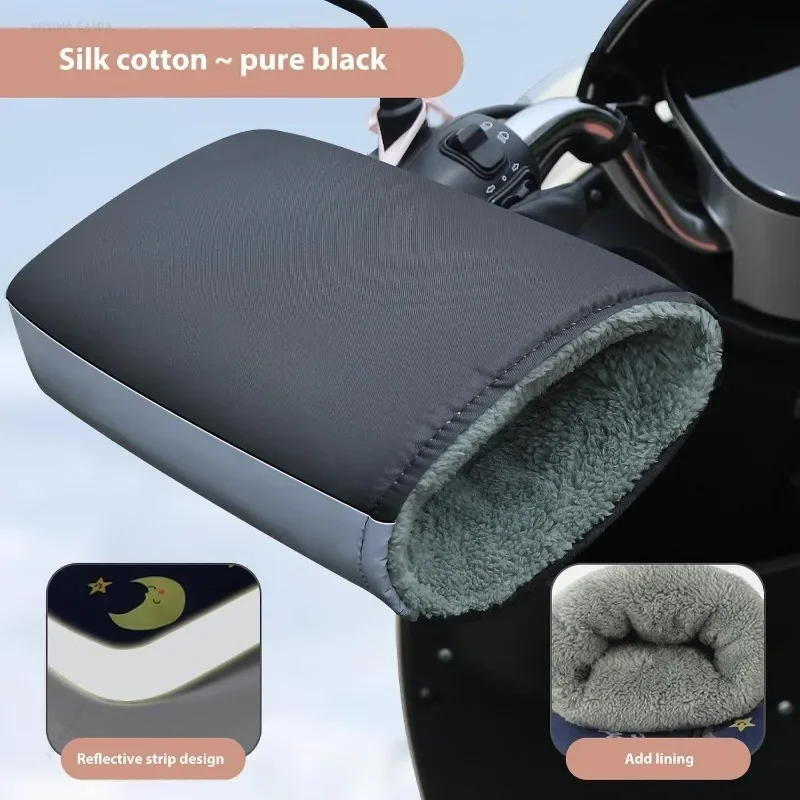Winter Motorcycle Handlebar Muffs Universal Reflective Strip Warm Handle Bar Cover Gloves for Motorbikes Scooters Riding