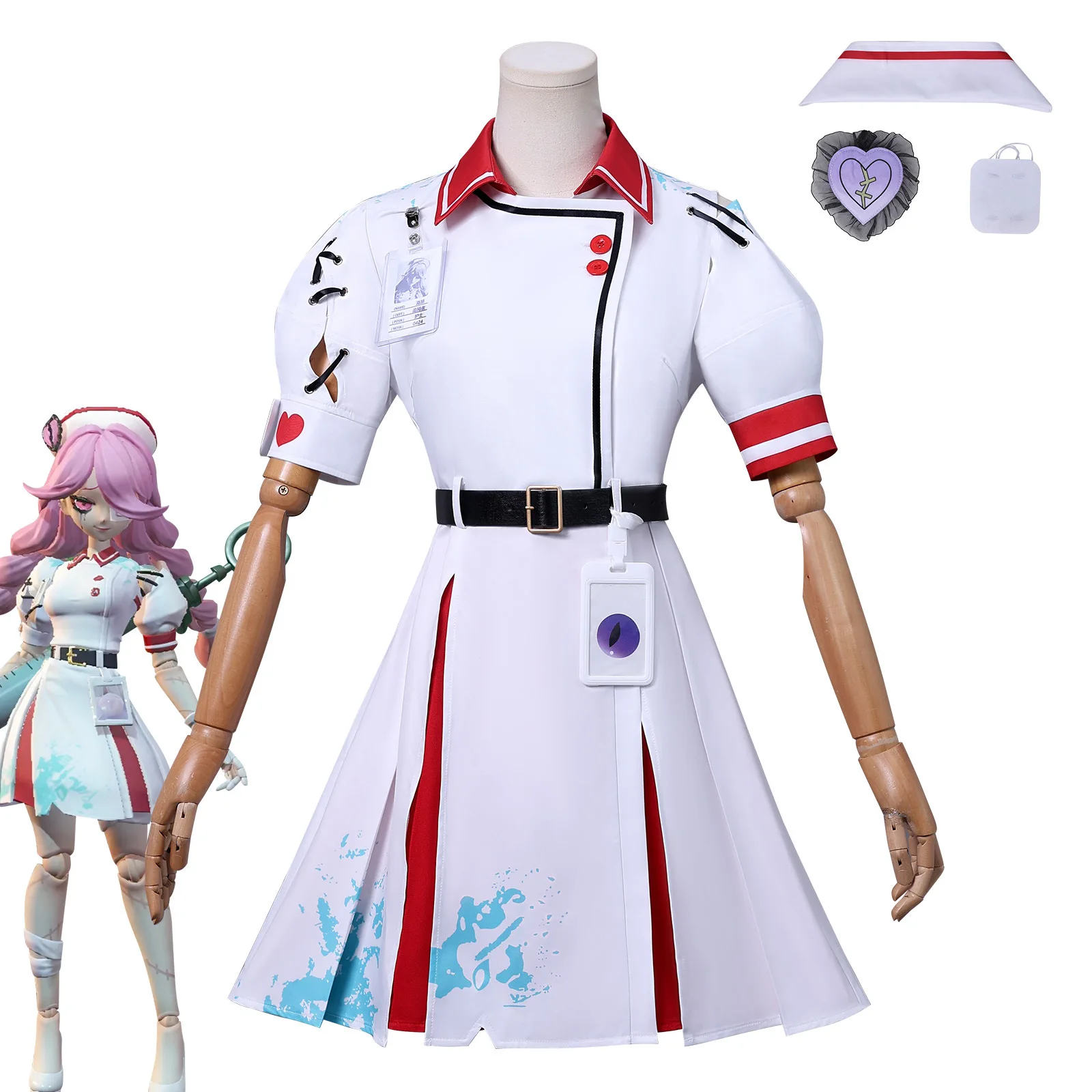 

Hesher Cosplay Costume White Nurse Suit Eggy Party Heather Heartless Nurse Costume Set for Women Girls Halloween Role Play Suits