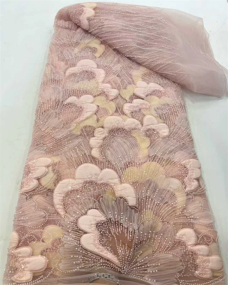 

2026 модная французская вышивка бисером кружевная ткань в африканском нигерийском стиле с блестками кружевная ткань для свадебного платья