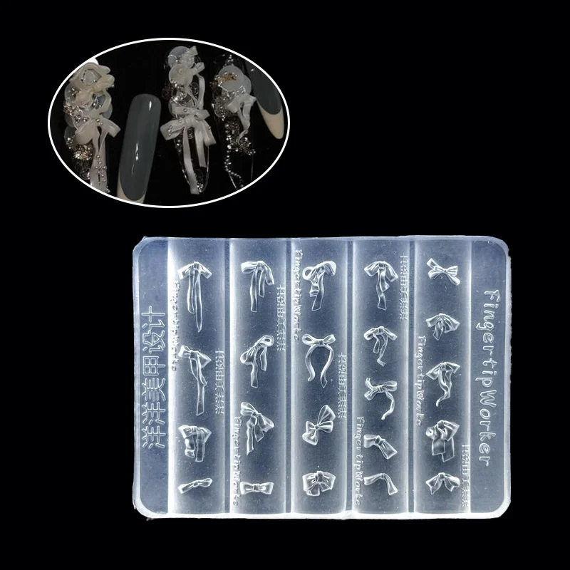 Molde de silicona para uñas con lazo 3D, cinta con forma de tamaño mixto, placas de estampado suave, pajarita Kawaii, herramientas de molde artístico para manicura DIY