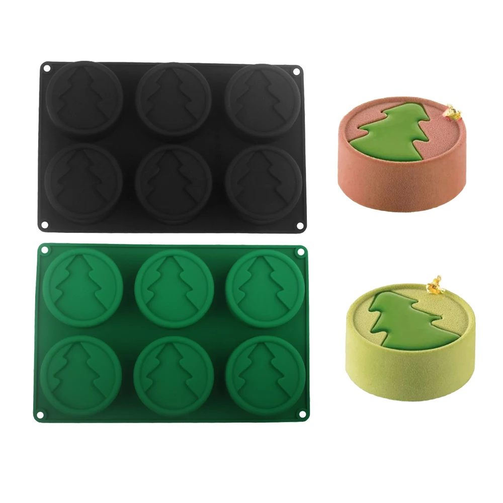 6 Cavity Round Groove Christmas Tree Mousse Cake Christmas Chocolate Dessert Mold French Pastry Baking Mold