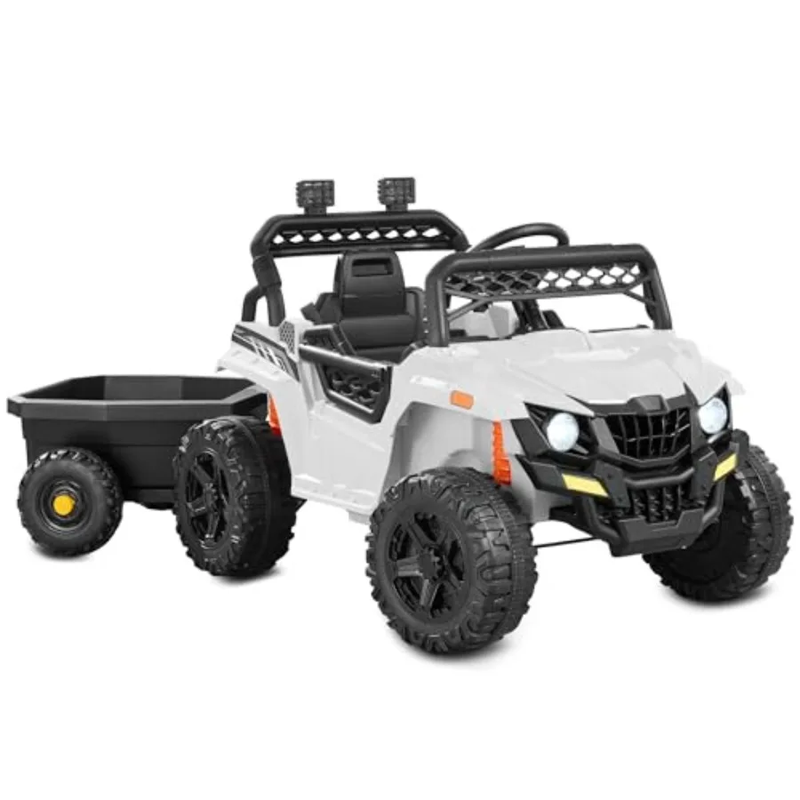 

Электрический детский автомобиль UTV 12В с прицепом, родительским контролем, LED-подсветкой, 2 скоростями, Bluetooth - белый