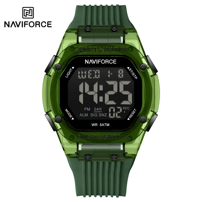 ساعة NAVIFORCE NF7113 للرجال، سوار سيليكون شعبي 5ATM مقاوم للماء، ساعة تقويم إلكترونية بسيطة