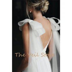 2 pcs Tulle Horsetail Bridal Wedding Cape Draped Shoulder Veils Ivory White With Clips For Brides Long Wings Tulle Cathedral