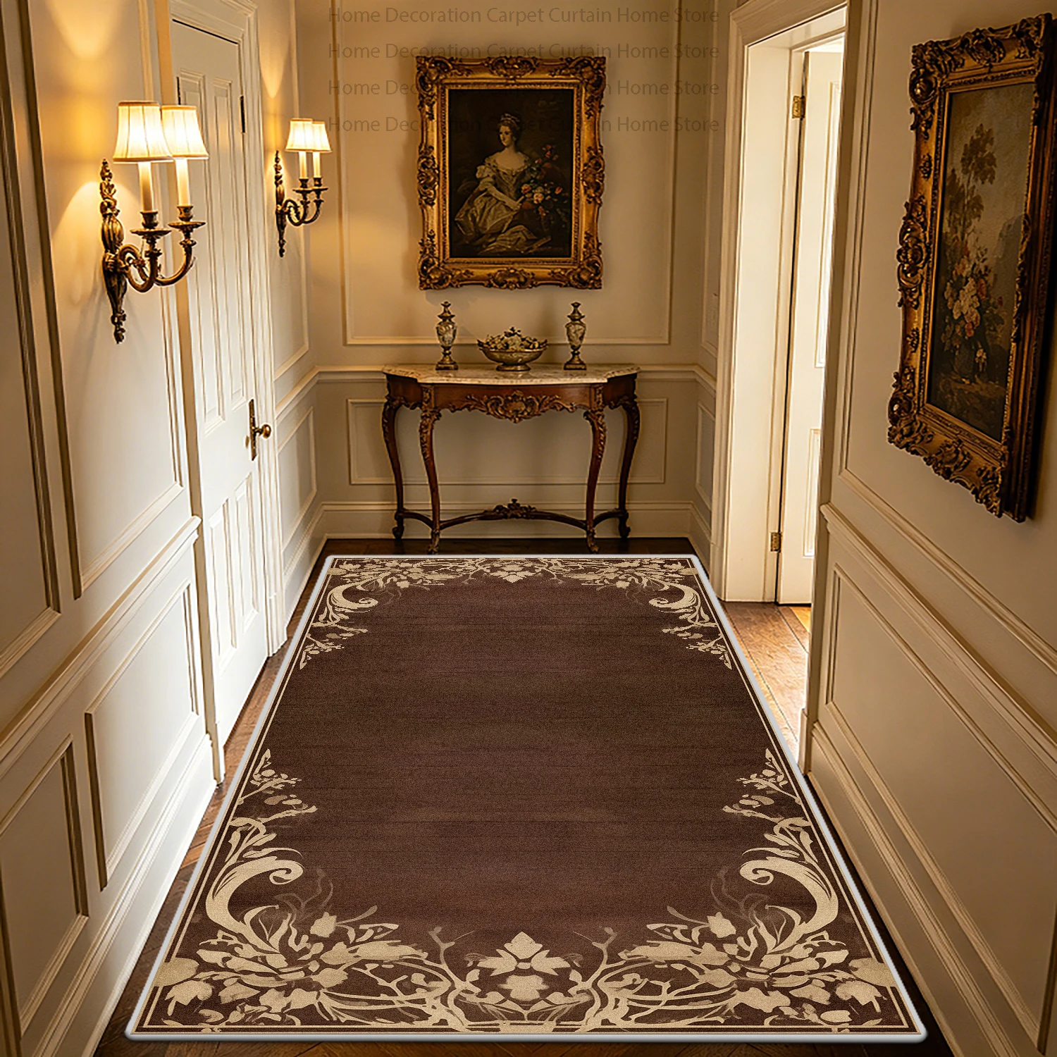Retro Luxury European Vintage Floral Carpet Hallway Long Runner Large Area Rugs Non-slip Washable Store Floor Mats Decoration
