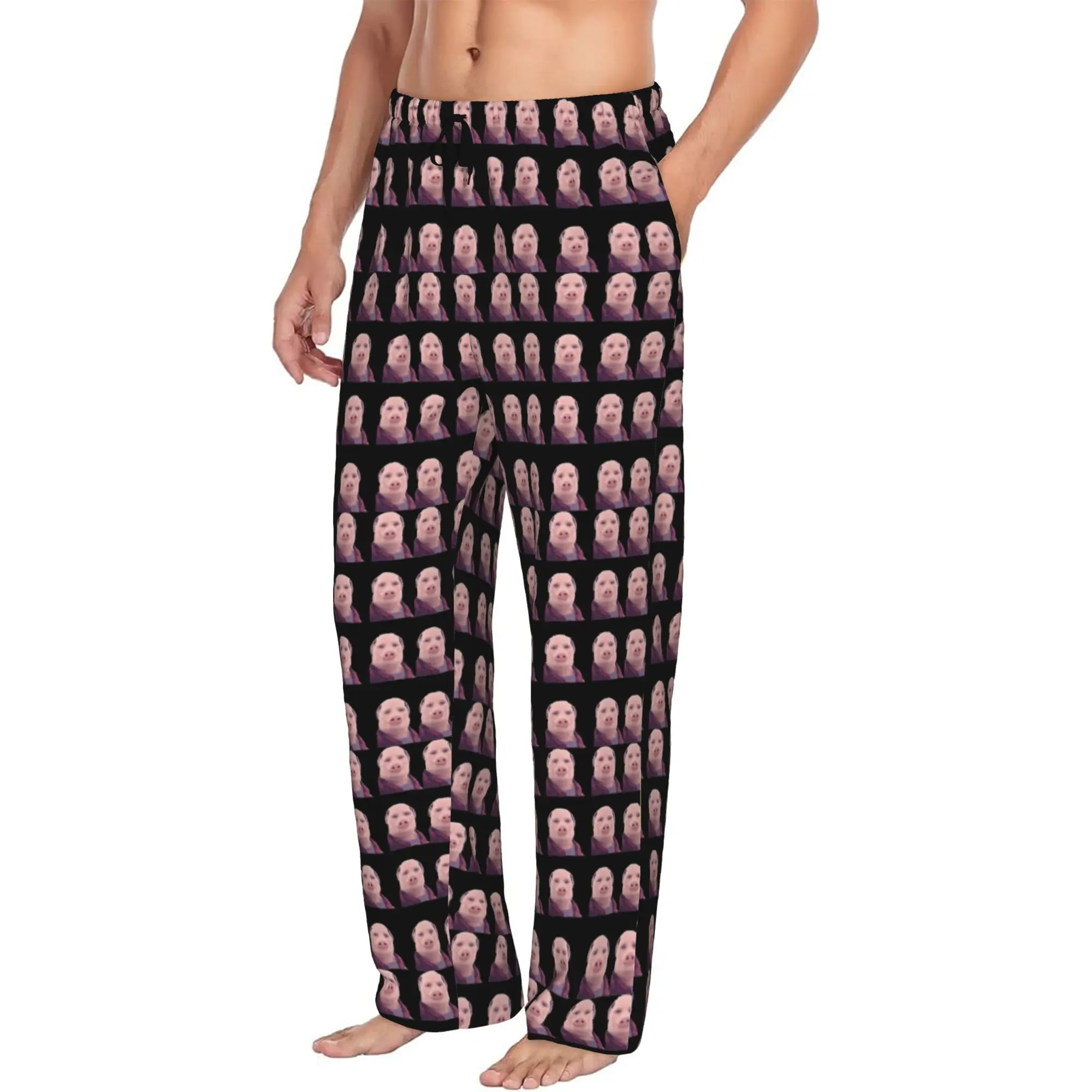 Custom Men's John pork is calling Pajama Pants Print Funny Pig Sleep Sleepwear Bottoms with Pockets