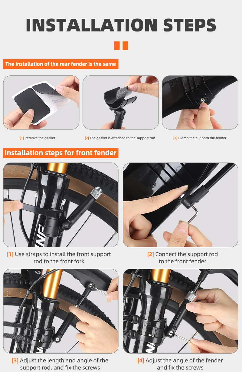 WEST BIKING Schnellspann-Fahrrad-Schutzblech-Set 8cm Verbreitert Höhenverstellbar Doppelhalterung Für 26 27,5 29 Zoll MTB Schutzblech – Detail 18