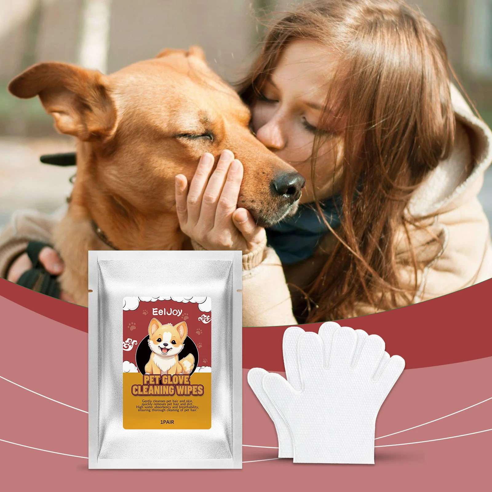 

Eeljoy Pet Gloves, Cleaning Wipes, Soft and Convenient to Use, Odor Free, Cat and Dog Hair, Skin Hygiene Care