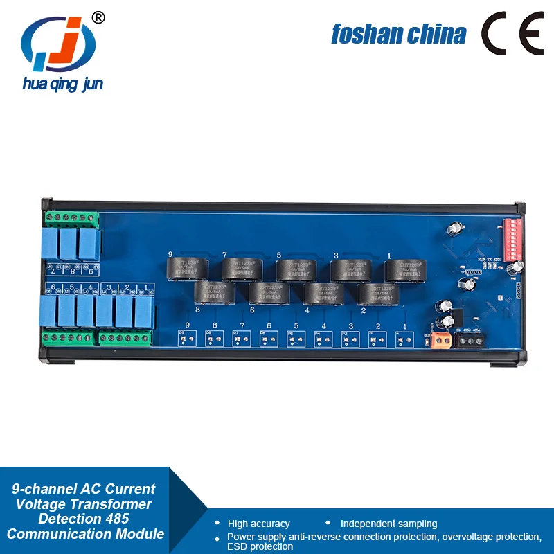 Huaqingjun 9-Channel RS485 LAN AC Current Voltage Detect Module Transformer 8V-32VDC Modbus RTU Modbus TCP Acquisition Module