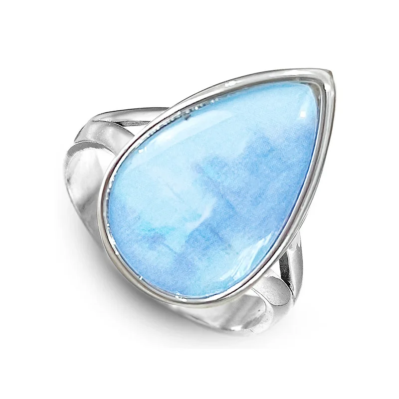 European and American Blue Water Drop Exquisite Ring Female Stickers UV Seal Romantic Classical Style Accessories