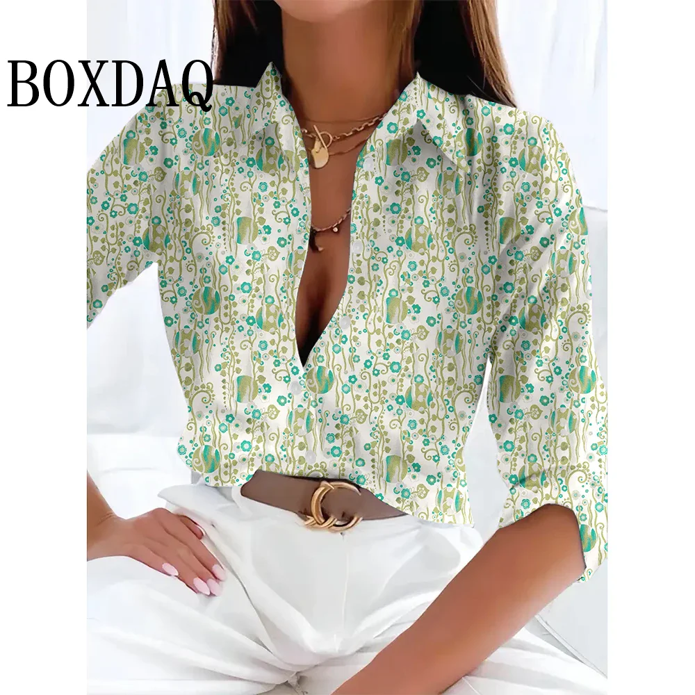 Floral 3D Print Women's Long Sleeve Blouses Basic Tops Plus Size Elegant Women's Single-Breasted Shirts Lapel For Office Spring