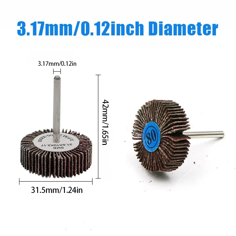 5/10 Stück Lamellen 80 Körnung Schleifen Schleifen Schleifpapier Lamellenrad Scheiben 3,0 mm Schaft Verschluss Polierscheibe für Dremel Präzisionswerkzeuge – Detail 1