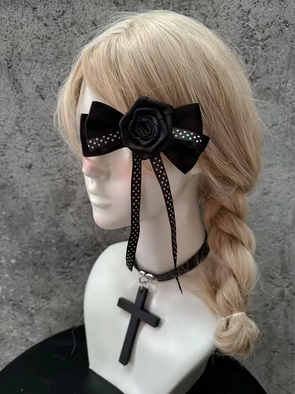 1 PC Original Handmade Polka Dot Big Bow Rose VINTAGE สาว Lolita Subculture Headdress Retro เข็มกลัด Hairpin อุปกรณ์เสริมผม