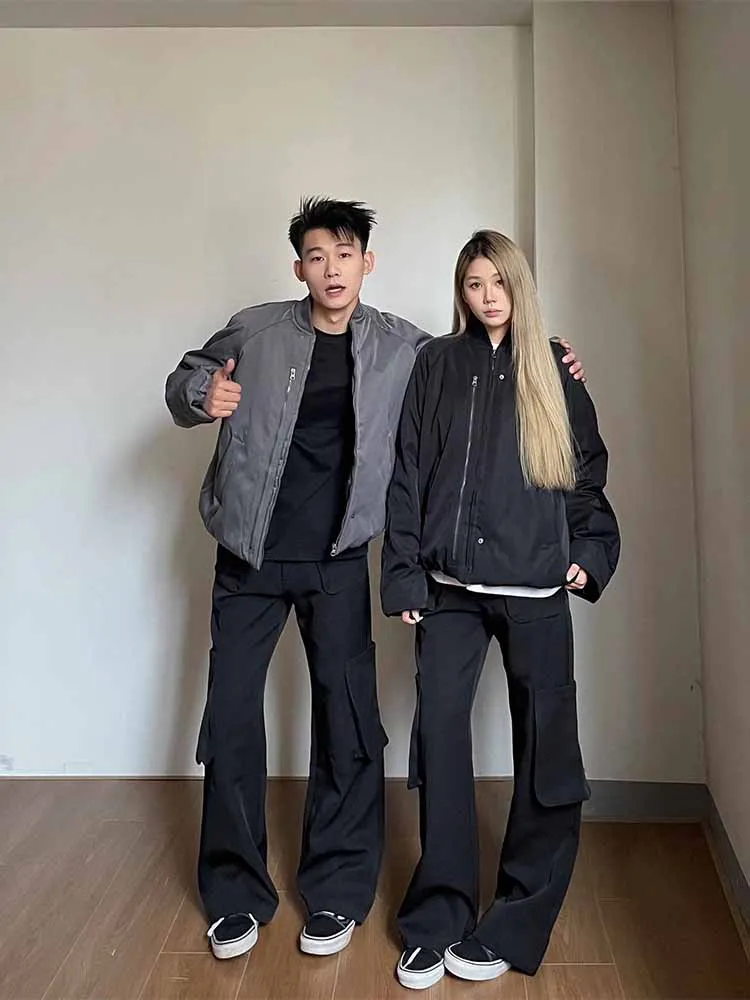 

Cleanfit, нейлоновый джет в американском стиле ретро, мужской осенне-зимний бомбер с бейсбольным воротником, деконструированный топ, молодежный тренд, свободный крой