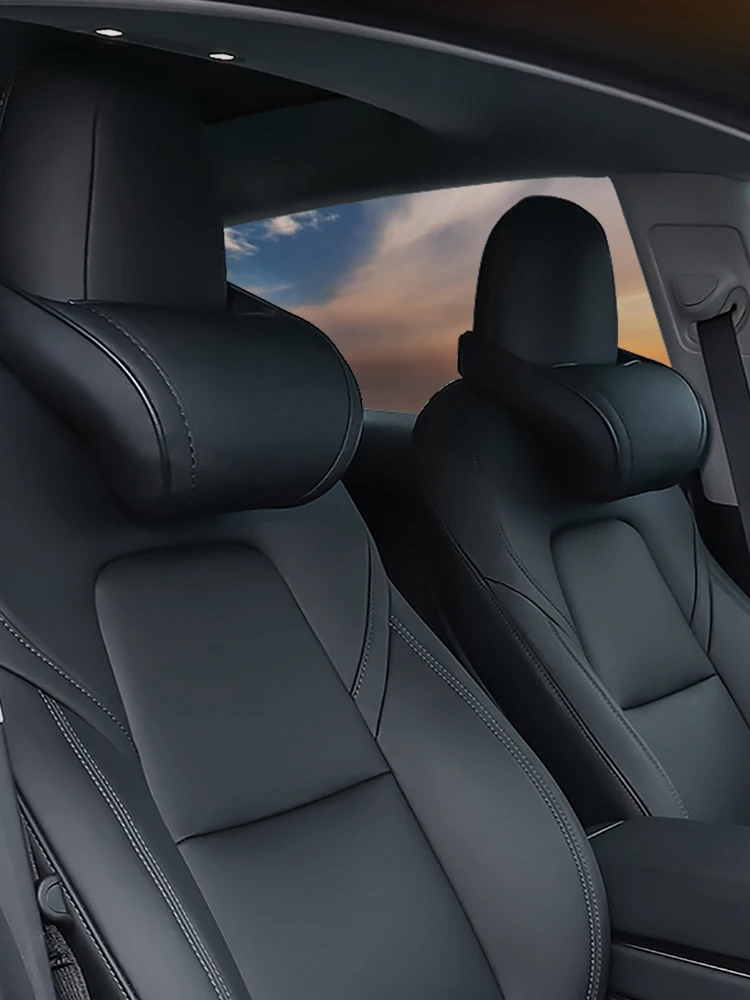 YZ Sitz Kopfstütze Reise Rest Nackenkissen Für Tesla Modell 3/Y/X/S PU Leder Nackenkissen Memory Foam Kissen Auto Zubehör