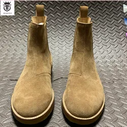 Factory Real Photo men suede leather boots slip on casual ankle booties male party shoes light yellow mens boot western cowboy