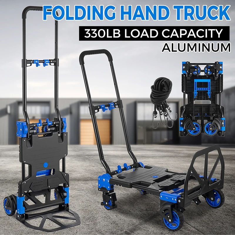 Folding Hand Truck Aluminum Trolley Portable Handcart 4 wheel Flatbed Truck Outdoor Camping Wagon Multifunction Luggage Cart