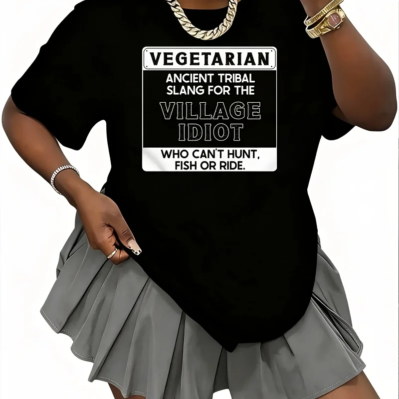 Vegetarian Ancient Tribal Slang for Village Idiot Funny Women's 100% Cotton T-Shirt Short Sleeve Top Casual Round Neck Fun Print Tee S-5Xl