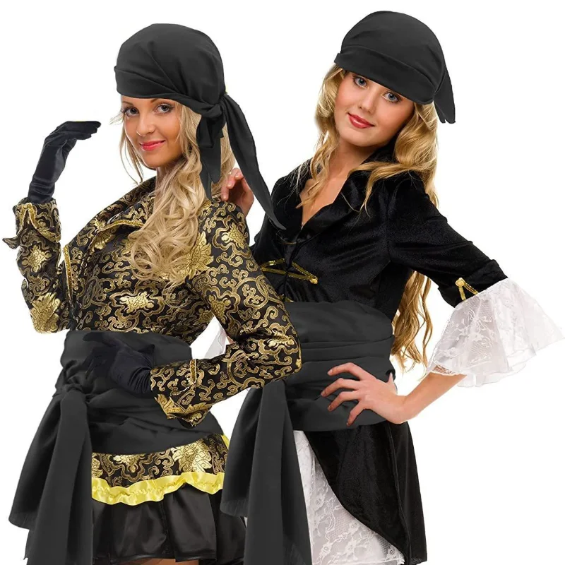 빈티지 할로윈 해적 머리 스카프 벨트 세트 중세 르네상스 단색 린넨 해적 코스프레 액세서리 성인용 소품