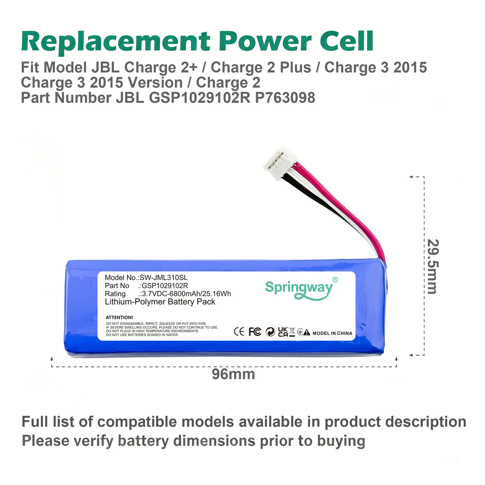 Rechargeable Battery Replacement for JBL Charge 2/2+/2 Plus & Charge 3 2015 Bluetooth Speaker Repair Accessory