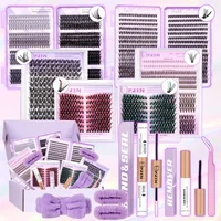 Kit de extensión de pestañas DlY, mezcla de estilos, gran capacidad, Manga, pestañas individuales, racimo D Curl con rizador de pestañas, eliminación de pestañas