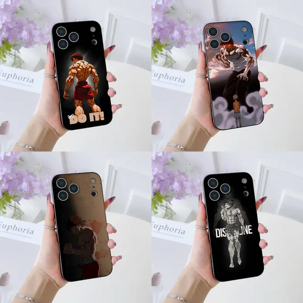 H-Hanma Baki Cartoon Handyhülle für iPhone 17 16 15 14 13 12 11 Pro Max Plus Air Mini Schwarz Silikon Weich