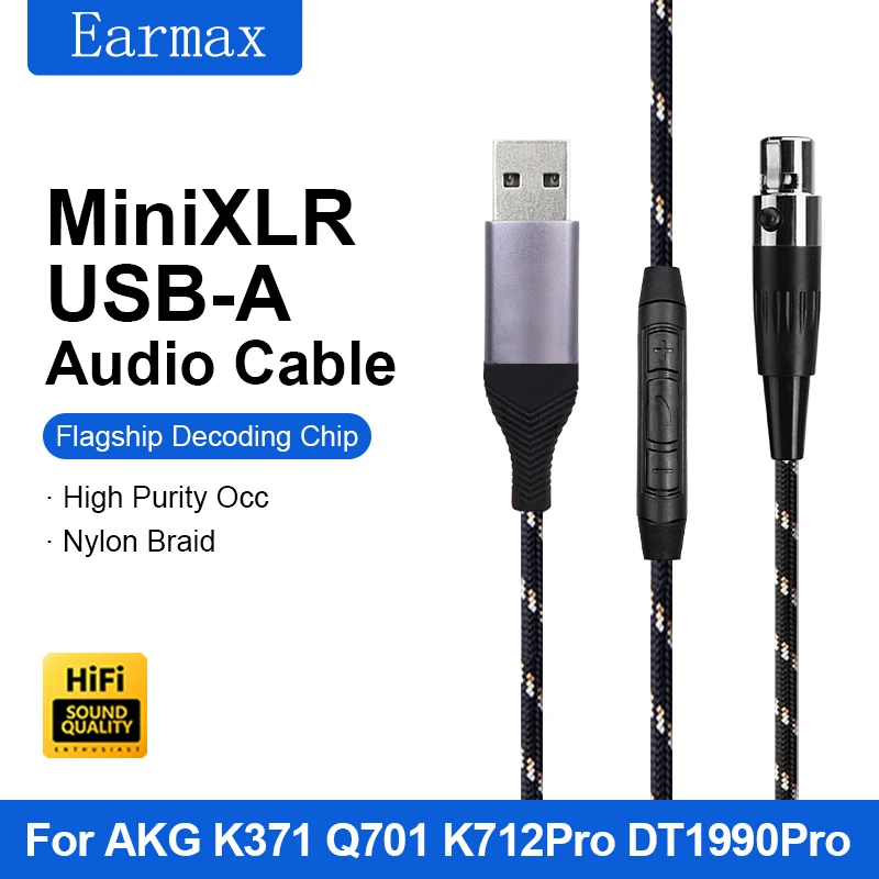 For AKG Q701 K240S K272 K371K701 DT1990Pro Replaceable TYPE-C USB-A Lightning to Mini XLR 3-Pin Desktop Computer Headphone Cable