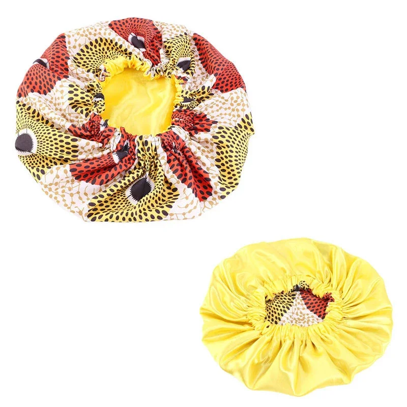 Extra Large Satin Women Beauty African Print Bonnet Sleep Night Cap Head Cover Elastic Chemo Caps Hair Loss Headscarf Hat Wraps